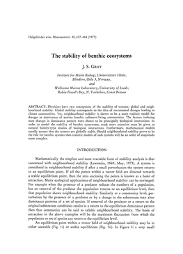 The Stability of Benthic Ecosystems