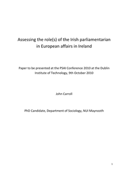 Of the Irish Parliamentarian in European Affairs in Ireland