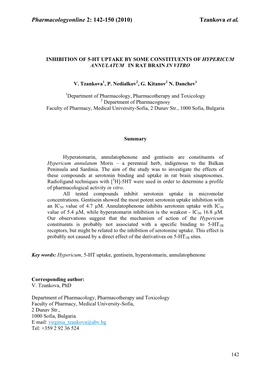 Pharmacologyonline 2: 142-150 (2010) Tzankova Et Al