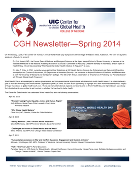 CGH Newsletter—Spring 2014