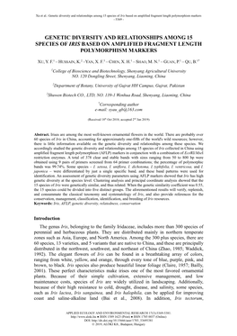Genetic Diversity and Relationships Among 15 Species of Iris Based on Amplified Fragment Length Polymorphism Markers - 5369