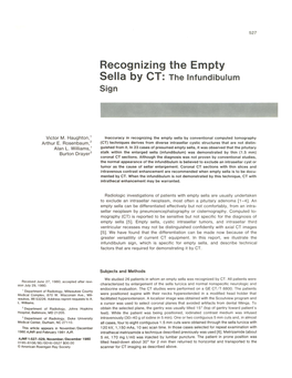 Recognizing the Empty Sella by CT: the Infundibulum Sign