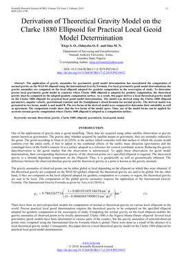 Derivation of Theoretical Gravity Model on the Clarke 1880 Ellipsoid for Practical Local Geoid Model Determination *Eteje S