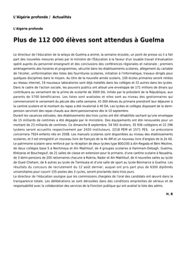 De 112 000 Élèves Sont Attendus À Guelma