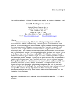 Factors Influencing Net Width and Footrope Bottom Tending Performance of a Survey Trawl