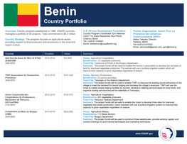 Benin Country Portfolio