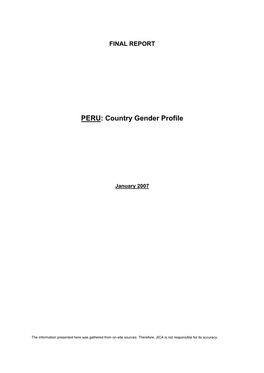 PERU: Country Gender Profile