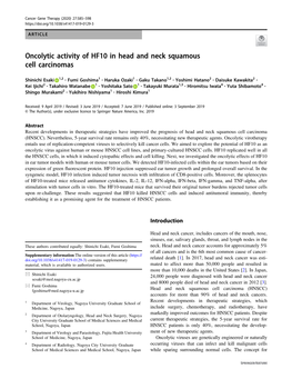 Oncolytic Activity of HF10 in Head and Neck Squamous Cell Carcinomas