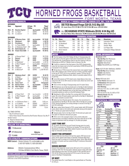 Horned Frogs Basketball Fort Worth, Texas Schedule/Results March 10 | T-Mobile Center | Kansas City, Mo