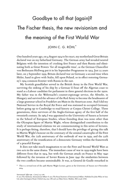 The Fischer Thesis, the New Revisionism and the Meaning of the First World War