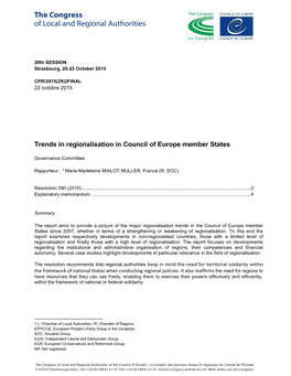 Trends in Regionalisation in Council of Europe Member States