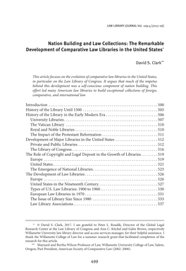 Nation Building and Law Collections: the Remarkable Development of Comparative Law Libraries in the United States*