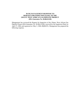 Inspection Panel -- WAGP -- Final Management Response -- June 5, 2006