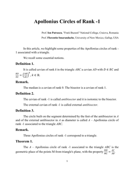 Apollonius Circles of Rank -1