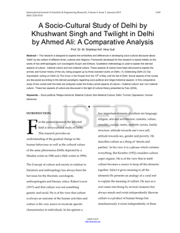 A Socio-Cultural Study of Delhi by Khushwant Singh and Twilight in Delhi by Ahmed Ali: a Comparative Analysis Prof
