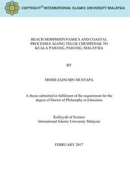 Beach Morphodynamics and Coastal Processes Along Teluk Chempedak to Kuala Pahang, Pahang, Malaysia