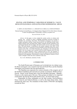 Value Beneath Danubian and Hateg-Strei Seismogenic Areas