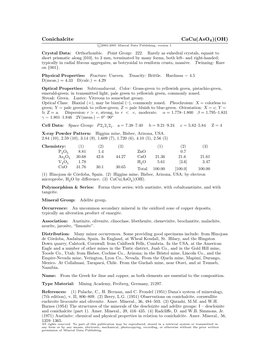 Conichalcite Cacu(Aso4)(OH) C 2001-2005 Mineral Data Publishing, Version 1 Crystal Data: Orthorhombic