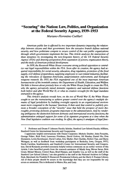 The Nation: Law, Politics, and Organization at the Federal Security Agency, 1939-1953 Mariano-Florentinocu6llart