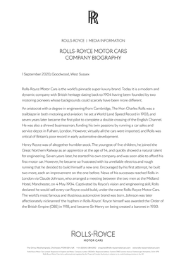 Rolls-Royce Motor Cars Biography