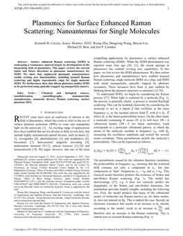 Plasmonics for Surface Enhanced Raman Scattering: Nanoantennas for Single Molecules