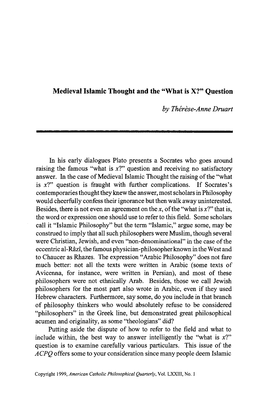 Medieval Islamic Thought and the 