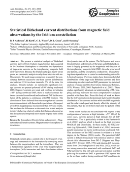 Statistical Birkeland Current Distributions from Magnetic Field