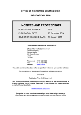 NOTICES and PROCEEDINGS 23 December 2014