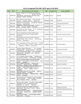 List of Recognized Teis SRC, NCTE Upto 31.03.2019