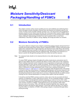 Moisture Sensitivity/Desiccant Packaging/Handling of Psmcs 8
