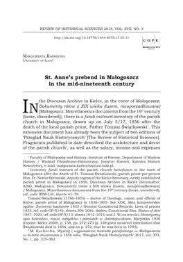 St. Anne's Prebend in Małogoszcz in the Mid-Nineteenth Century