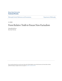 From Relative Truth to Finean Non-Factualism Alexander Jackson Boise State University