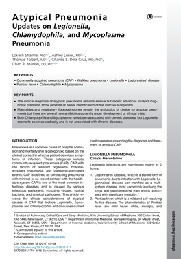 Atypical Pneumonia Updates on Legionella, Chlamydophila, and Mycoplasma Pneumonia