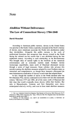 The Law of Connecticut Slavery 1784-1848