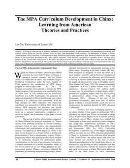 The MPA Curriculum Development in China: Learning from American Theories and Practices