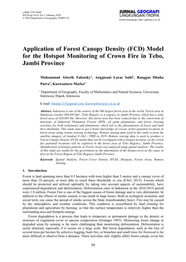 Application of Forest Canopy Density (FCD) Model for the Hotspot Monitoring of Crown Fire in Tebo, Jambi Province