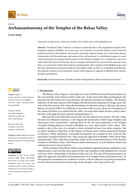 Archaeoastronomy of the Temples of the Bekaa Valley