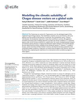 Modelling the Climatic Suitability of Chagas Disease Vectors on a Global Scale Fanny E Eberhard1,2*, Sarah Cunze1,2, Judith Kochmann1,2, Sven Klimpel1,2