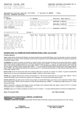 FEDERAZIONE ITALIANA RUGBY CAMPIONATO NAZIONALE ECCELLENZA TOP 10 Ufficio Del Giudice Sportivo COMUNICATO TOP 10/02/GS