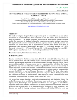 2019 Issn: 2456-8643 Phytochemical Screening O