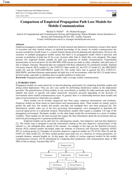 Comparison of Empirical Propagation Path Loss Models for Mobile Communication