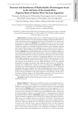 Parasitengona-Acari) in the Sub-Basin of the Grande River (Superior Basin of Quinto River