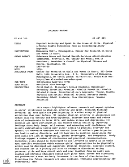 DOCUMENT RESUME SP 037 629 Physical Activity and Sport in The