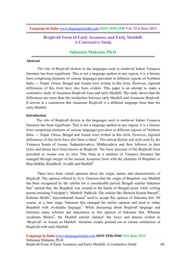A Contrastive Study Subasana Mahanta, Ph.D