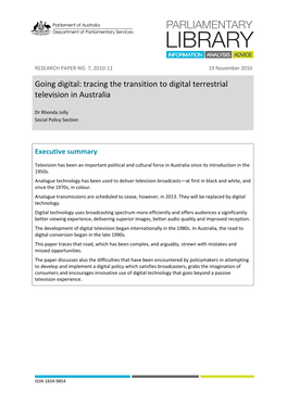 Research Paper No. 7, Going Digital: Tracing the Transition to Digital Terrestrial Television in Australia