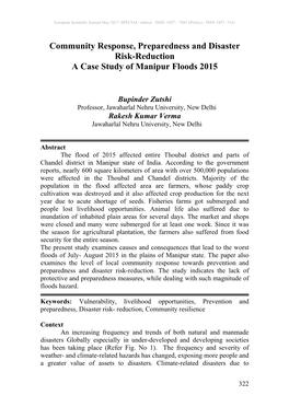 Community Response, Preparedness and Disaster Risk-Reduction a Case Study of Manipur Floods 2015