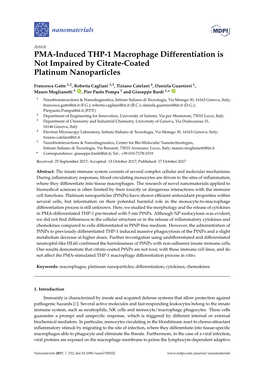 PMA-Induced THP-1 Macrophage Differentiation Is Not Impaired by Citrate-Coated Platinum Nanoparticles