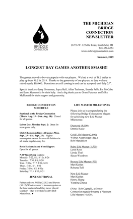 The Michigan Bridge Connection Newsletter Longest Day Games Another Smash!!