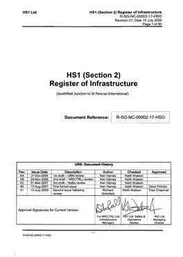 HS1 Ltd HS1 (Section 2) Register of Infrastructure R-SG-NC-00002-17-HSO Revision 01, Date 15 July 2009 Page 1 of 90