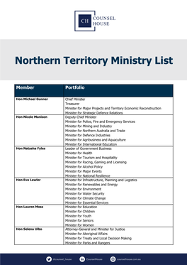 Northern Territory Ministry List